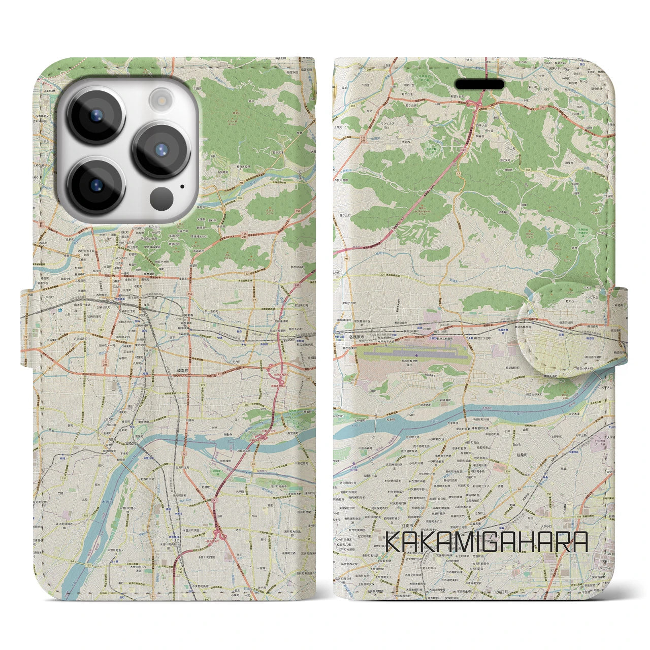 【各務原(岐阜県)】地図柄iPhoneケース(手帳タイプ)ナチュラル・iPhone 14 Pro 用