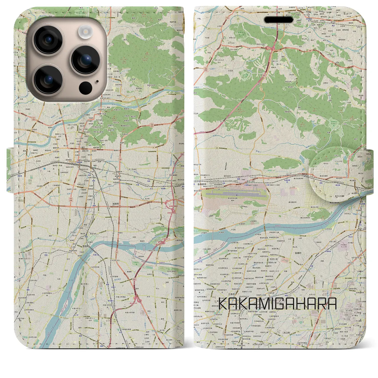 【各務原(岐阜県)】地図柄iPhoneケース(手帳タイプ)ナチュラル・iPhone 16 Plus 用