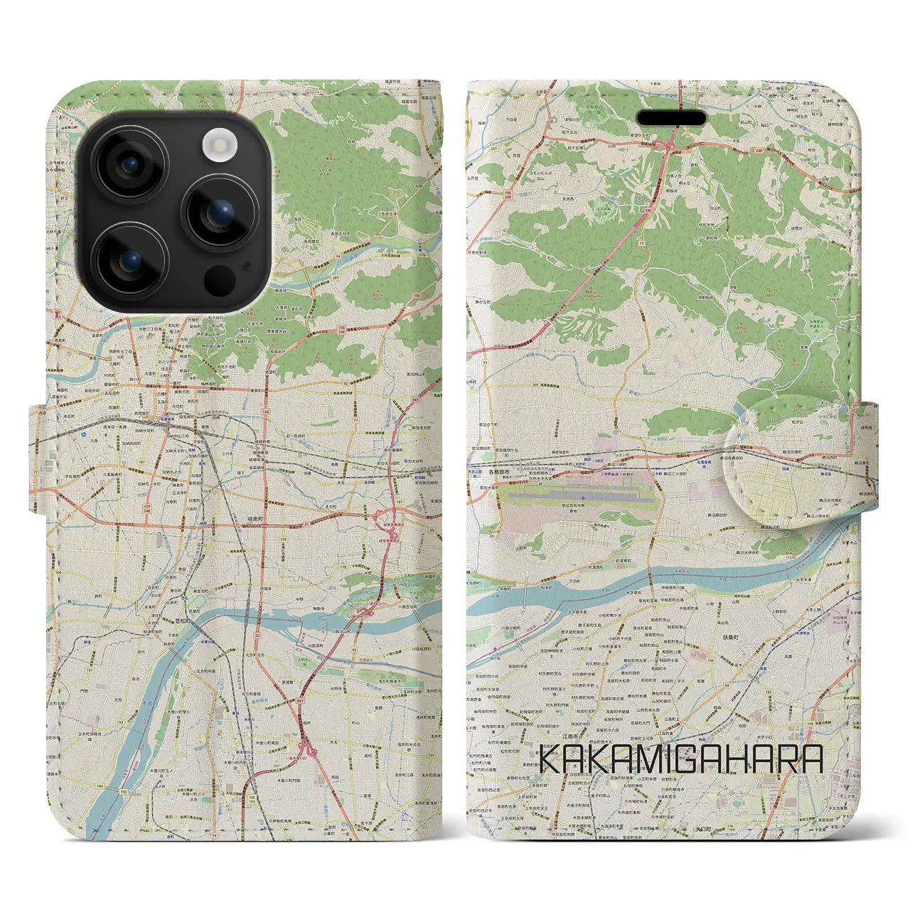 【各務原(岐阜県)】地図柄iPhoneケース(手帳タイプ)ナチュラル・iPhone 16 用