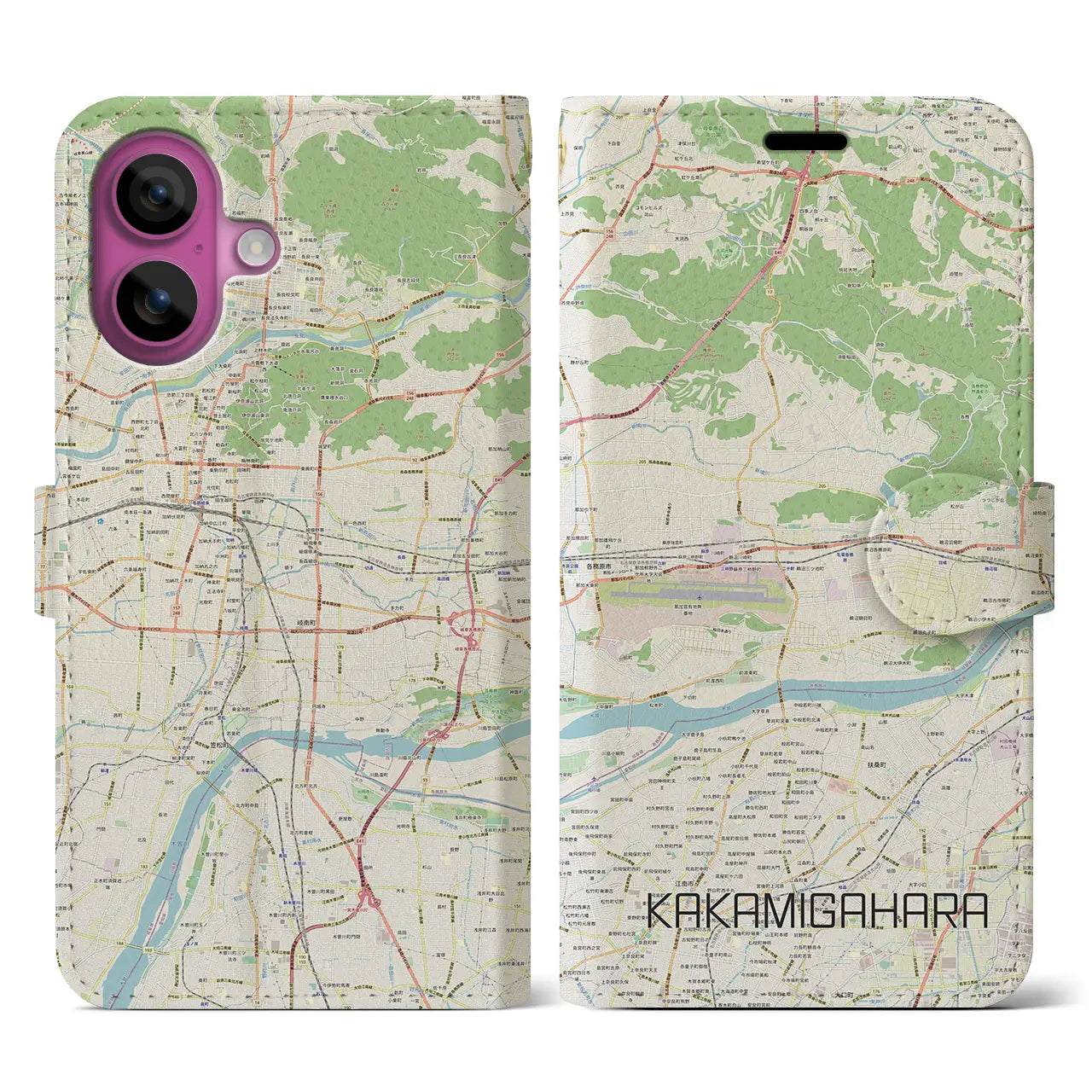 【各務原(岐阜県)】地図柄iPhoneケース(手帳タイプ)ナチュラル・iPhone 16 Pro 用