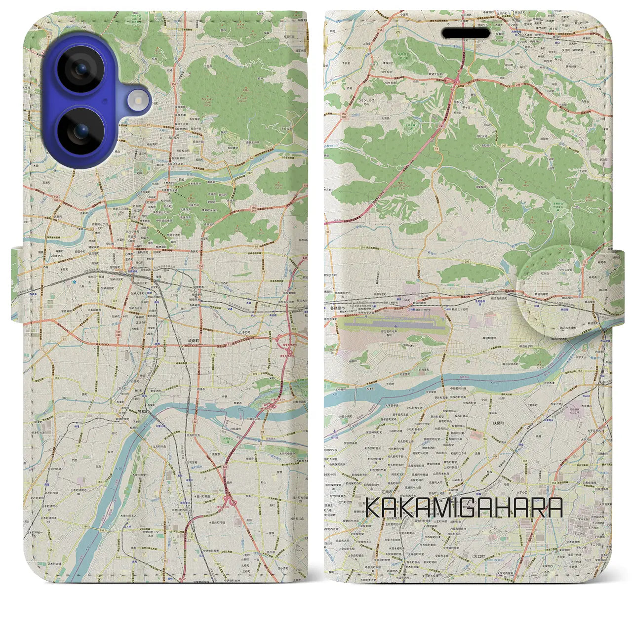 【各務原(岐阜県)】地図柄iPhoneケース(手帳タイプ)ナチュラル・iPhone 16 Pro Max 用