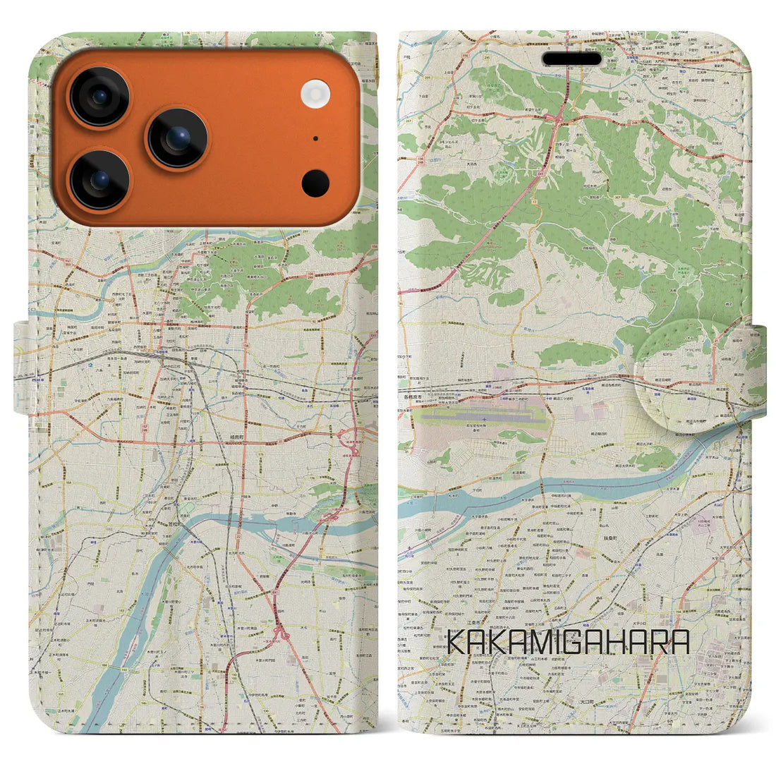 【各務原(岐阜県)】地図柄iPhoneケース(手帳タイプ)ナチュラル・iPhone 17 Pro Max 用