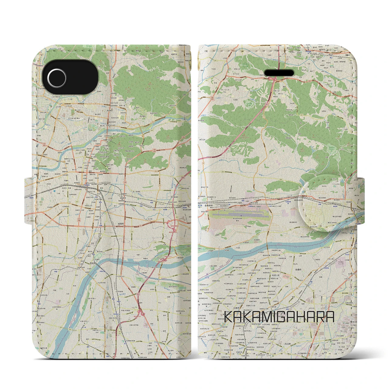 【各務原(岐阜県)】地図柄iPhoneケース(手帳タイプ)ナチュラル・iPhone SE(第3 / 第2世代) / 8 / 7 / 6s / 6 用