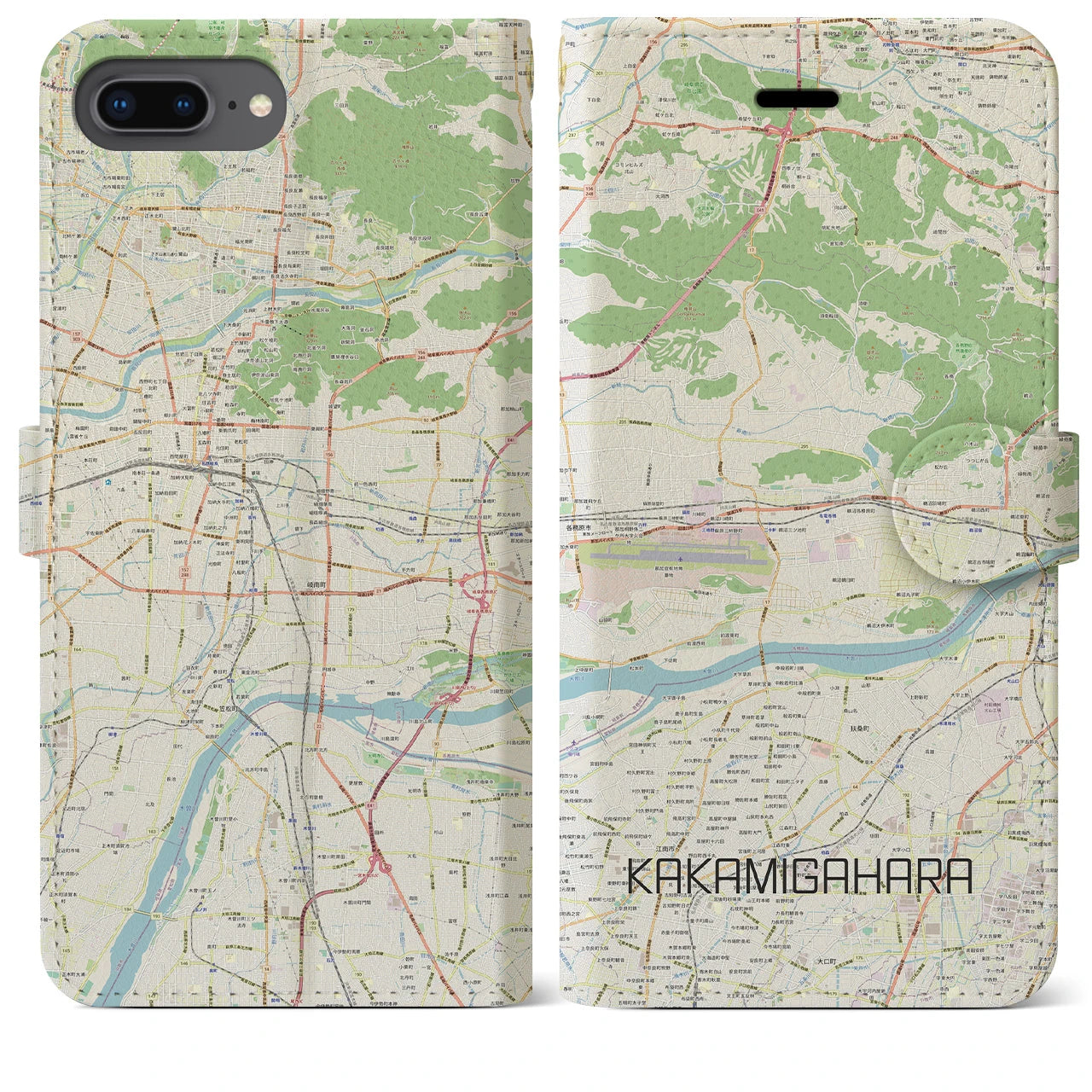 【各務原(岐阜県)】地図柄iPhoneケース(手帳タイプ)ナチュラル・iPhone 8Plus /7Plus / 6sPlus / 6Plus 用