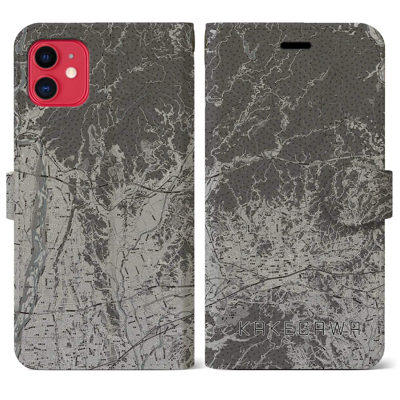 【掛川2(静岡県)】地図柄iPhoneケース(手帳タイプ)モノトーン・iPhone 11 用