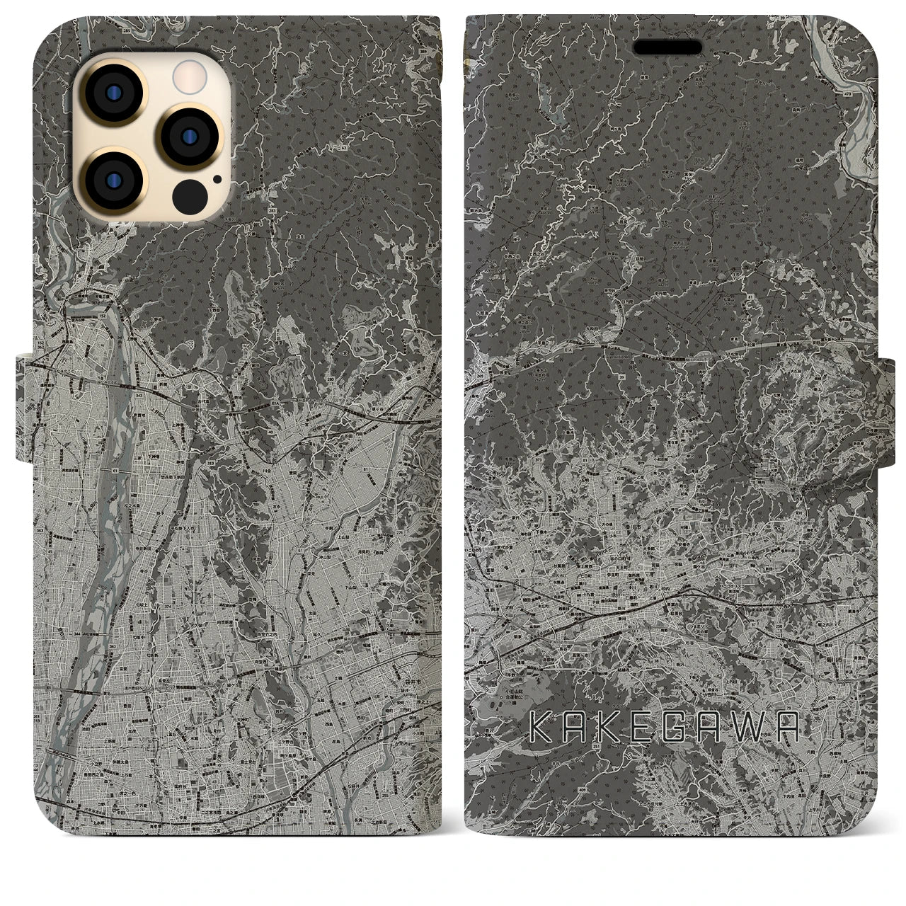 【掛川2(静岡県)】地図柄iPhoneケース(手帳タイプ)モノトーン・iPhone 12 Pro Max 用