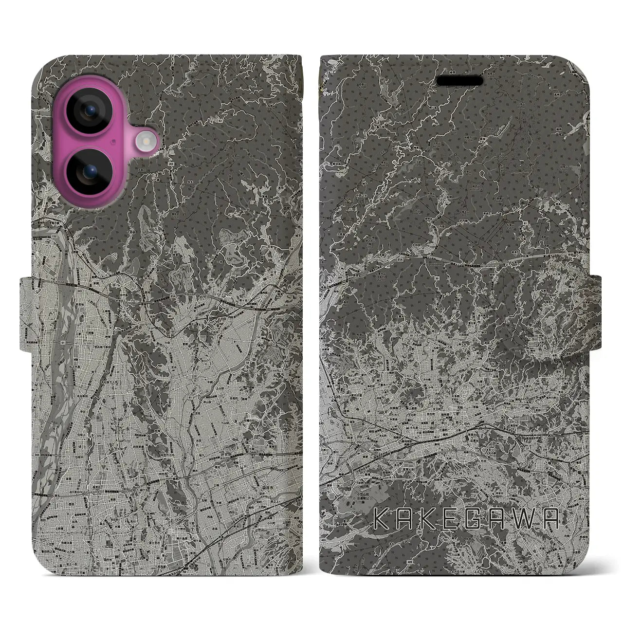 【掛川2(静岡県)】地図柄iPhoneケース(手帳タイプ)モノトーン・iPhone 16 Pro 用