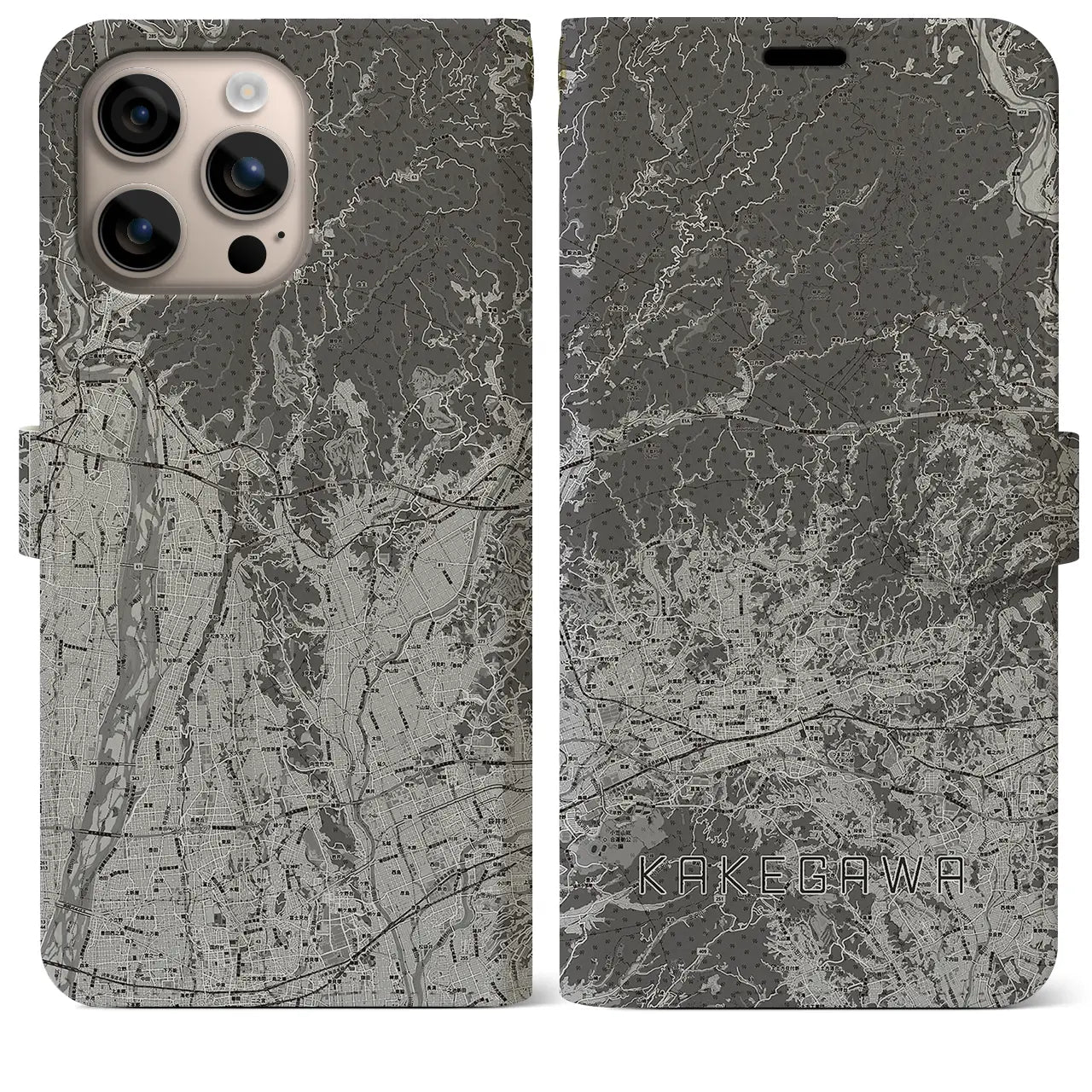 【掛川2(静岡県)】地図柄iPhoneケース(手帳タイプ)モノトーン・iPhone 16 Plus 用