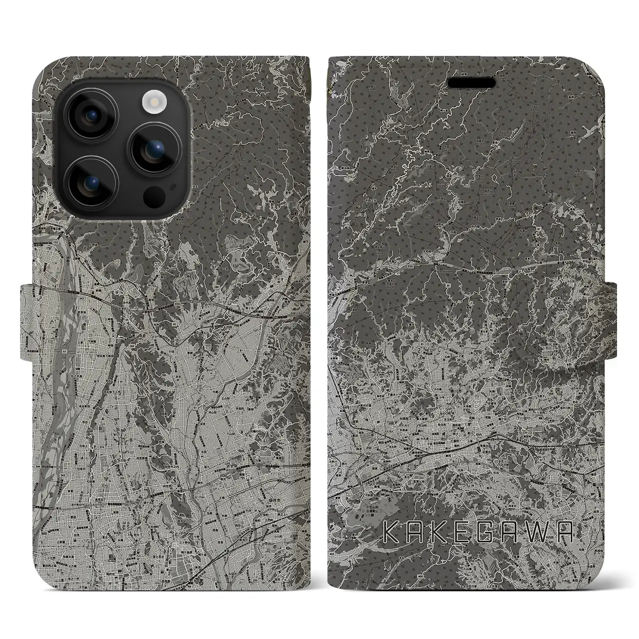 【掛川2(静岡県)】地図柄iPhoneケース(手帳タイプ)モノトーン・iPhone 16 用