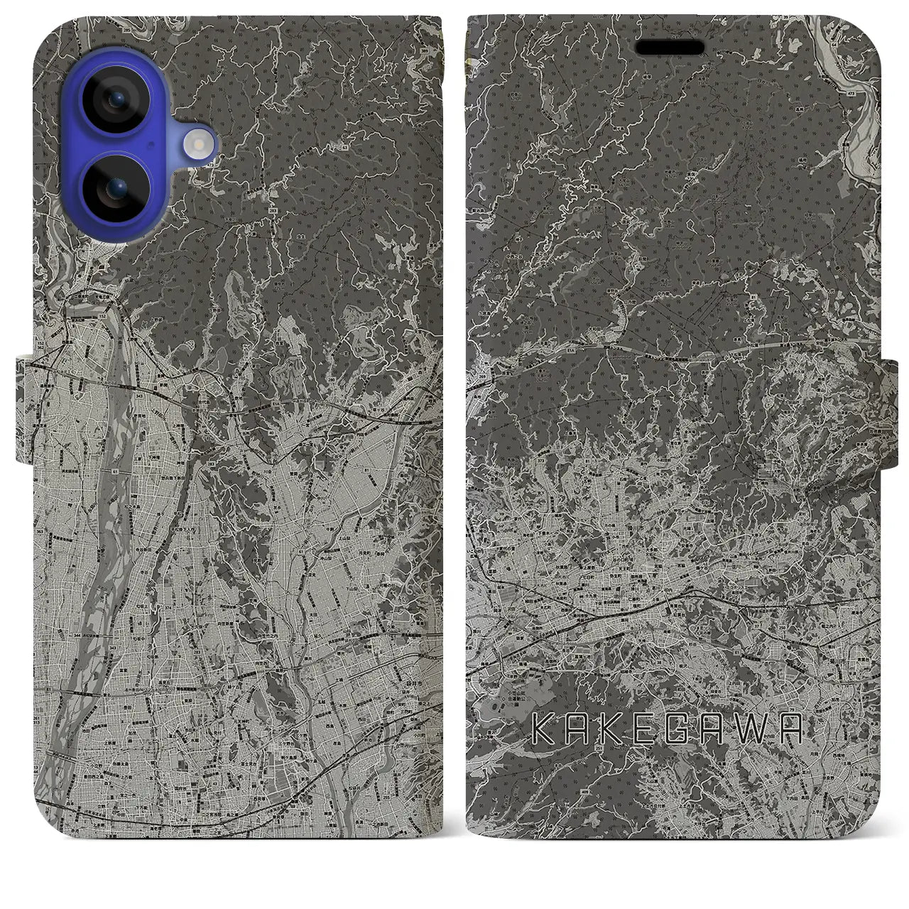 【掛川2(静岡県)】地図柄iPhoneケース(手帳タイプ)モノトーン・iPhone 16 Pro Max 用
