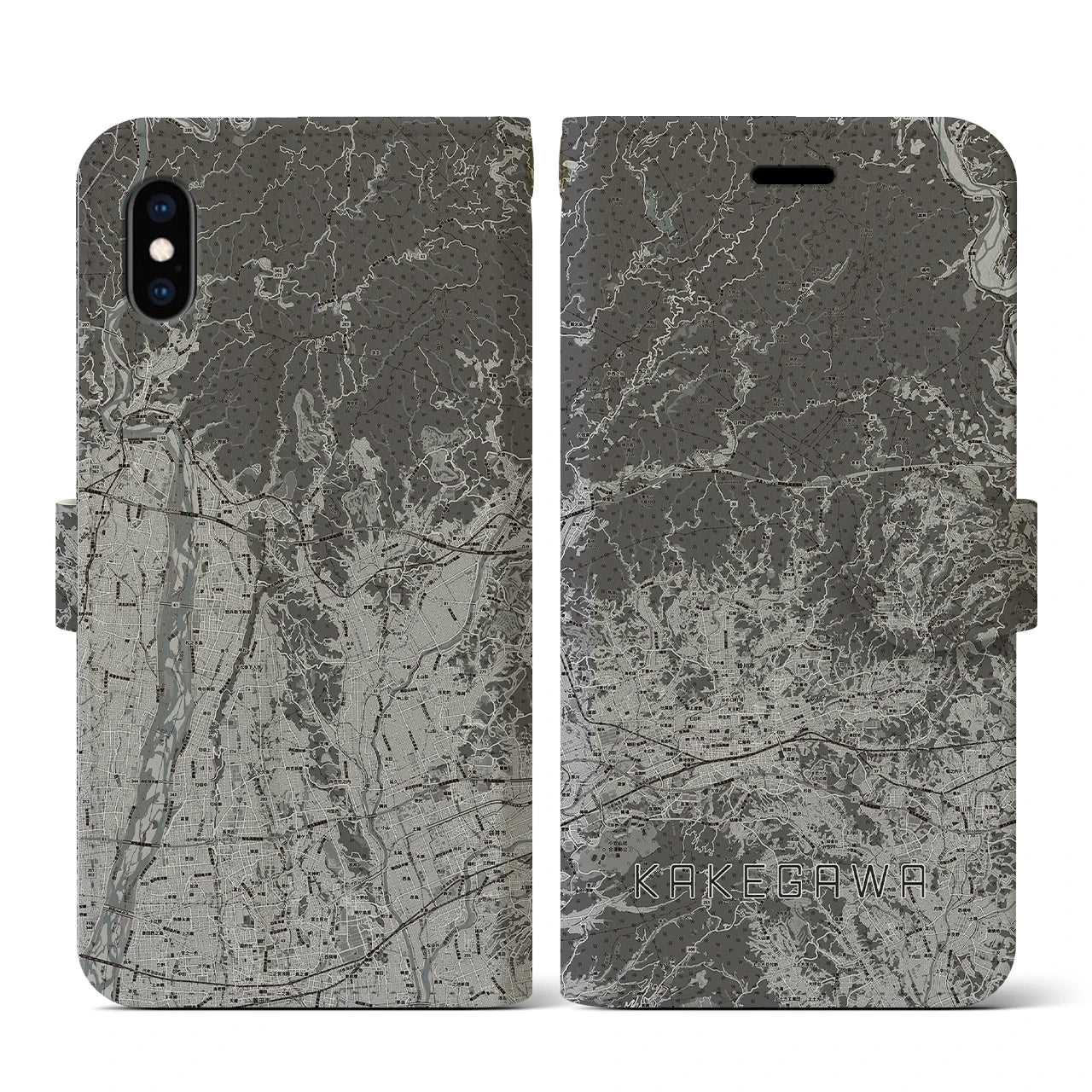 【掛川2(静岡県)】地図柄iPhoneケース(手帳タイプ)モノトーン・iPhone XS / X 用