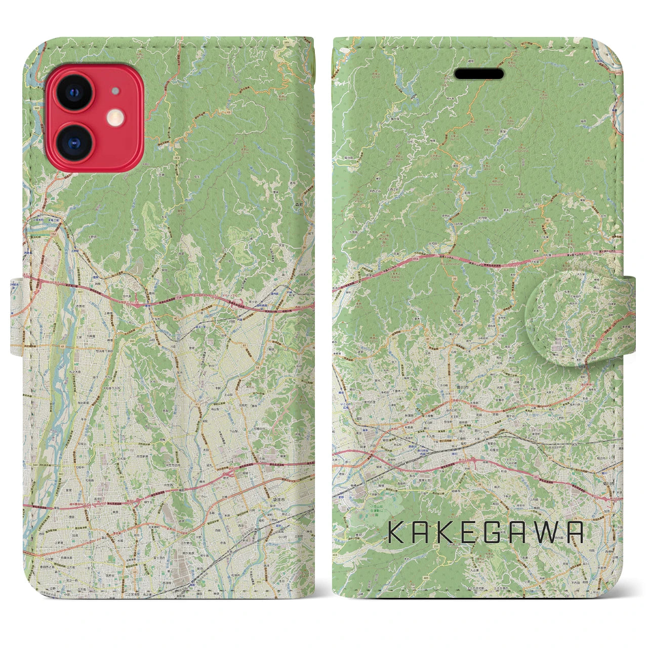 【掛川2(静岡県)】地図柄iPhoneケース(手帳タイプ)ナチュラル・iPhone 11 用