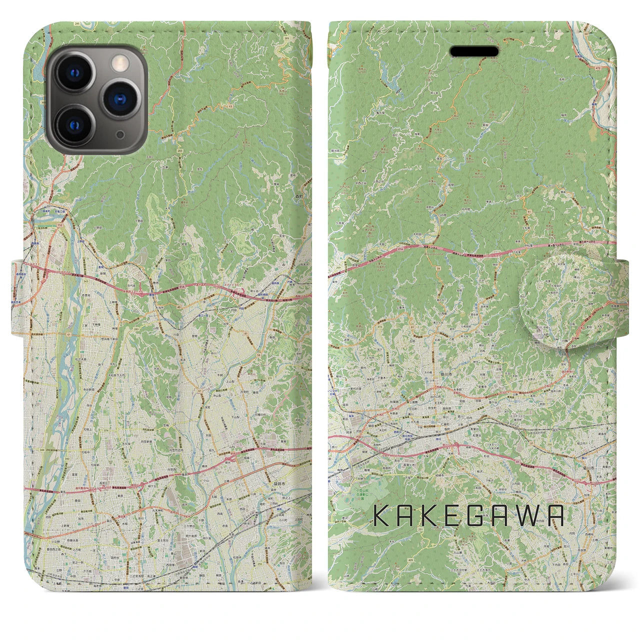 【掛川2(静岡県)】地図柄iPhoneケース(手帳タイプ)ナチュラル・iPhone 11 Pro Max 用