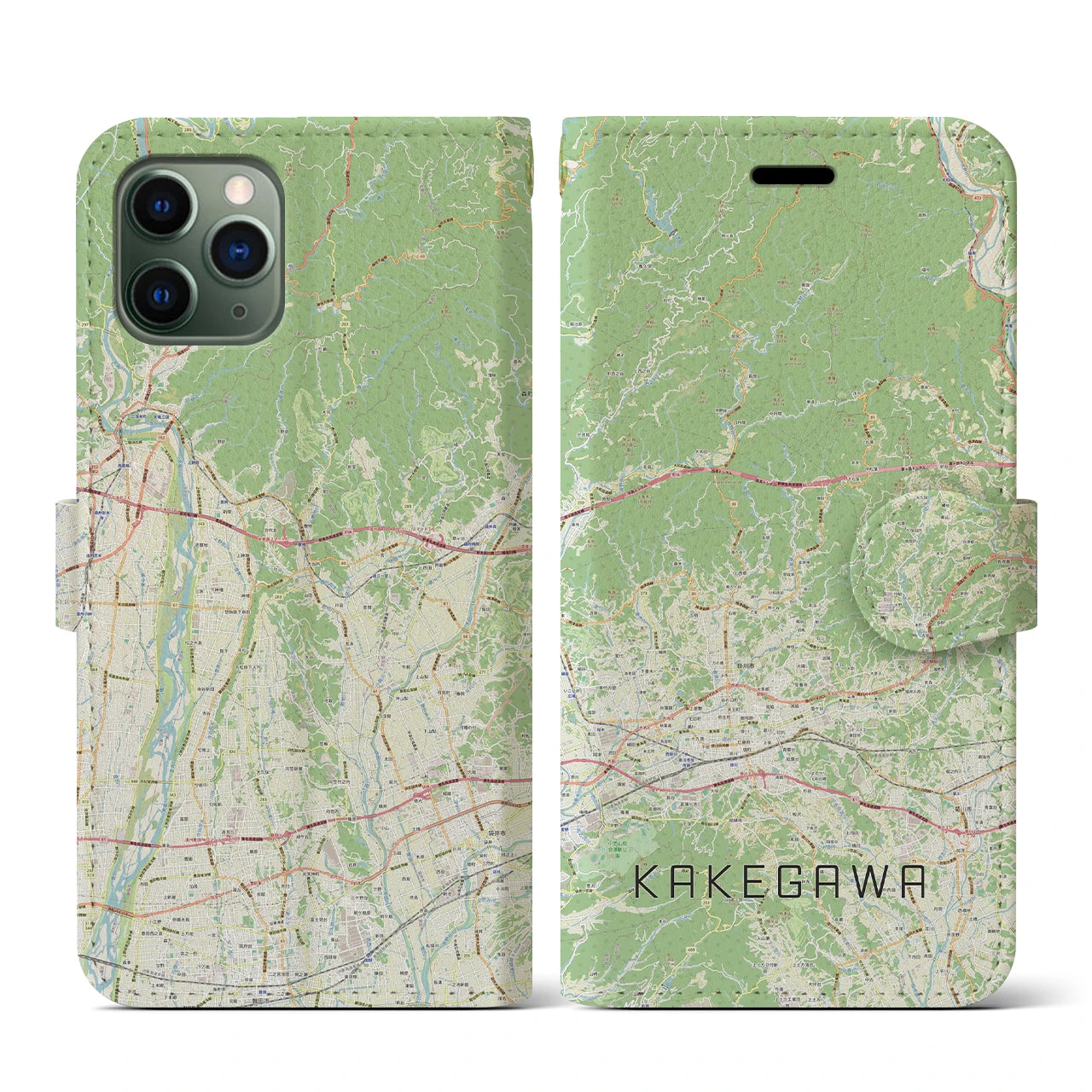 【掛川2(静岡県)】地図柄iPhoneケース(手帳タイプ)ナチュラル・iPhone 11 Pro 用