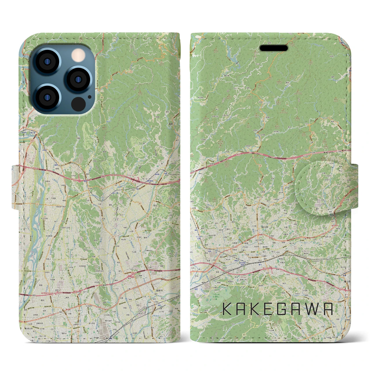 【掛川2(静岡県)】地図柄iPhoneケース(手帳タイプ)ナチュラル・iPhone 12 / 12 Pro 用
