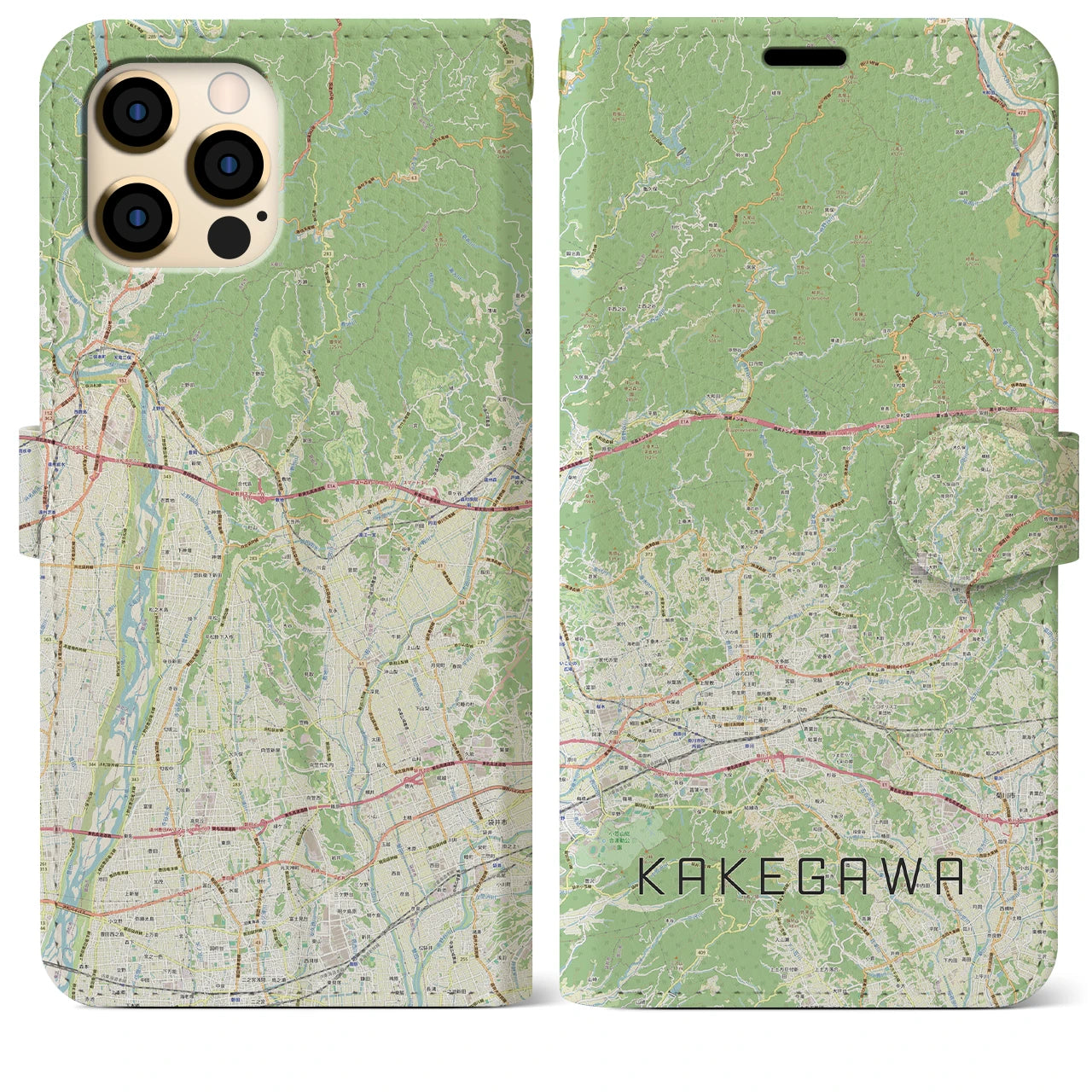 【掛川2(静岡県)】地図柄iPhoneケース(手帳タイプ)ナチュラル・iPhone 12 Pro Max 用