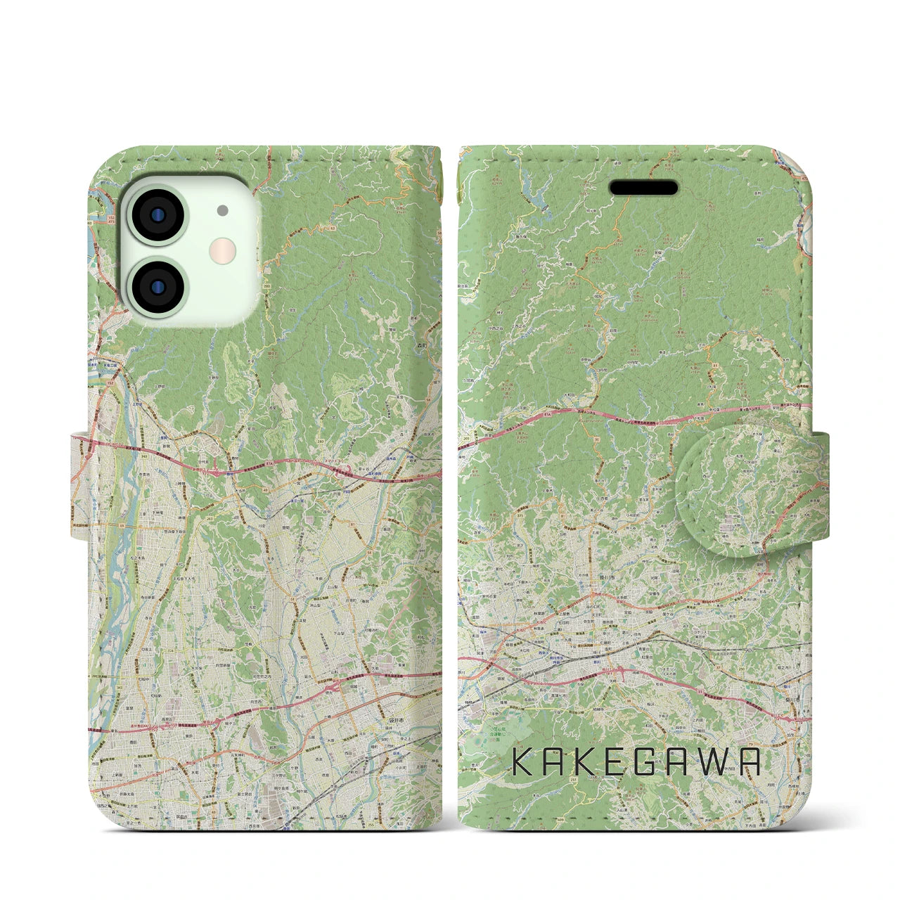 【掛川2(静岡県)】地図柄iPhoneケース(手帳タイプ)ナチュラル・iPhone 12 mini 用