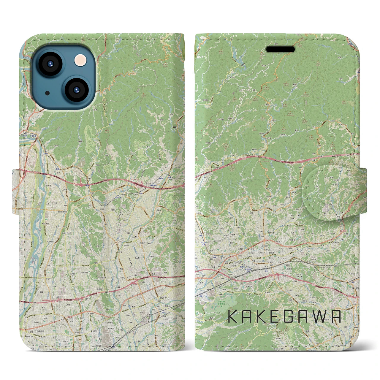 【掛川2(静岡県)】地図柄iPhoneケース(手帳タイプ)ナチュラル・iPhone 13 用