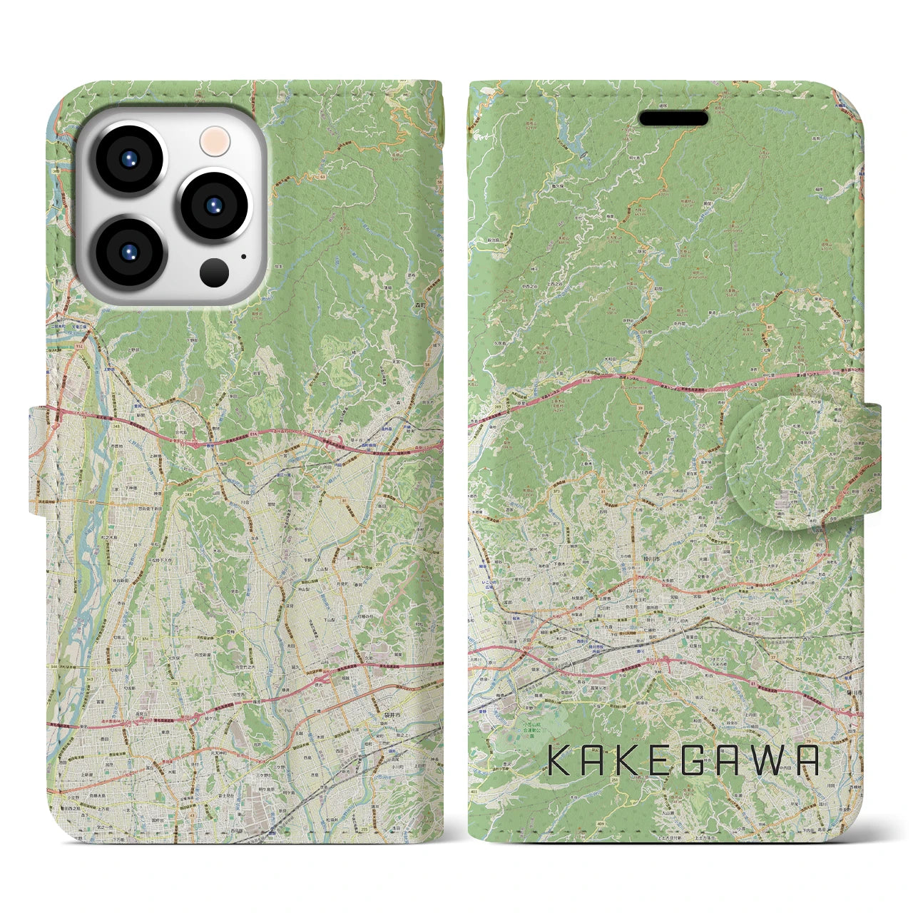 【掛川2(静岡県)】地図柄iPhoneケース(手帳タイプ)ナチュラル・iPhone 13 Pro 用