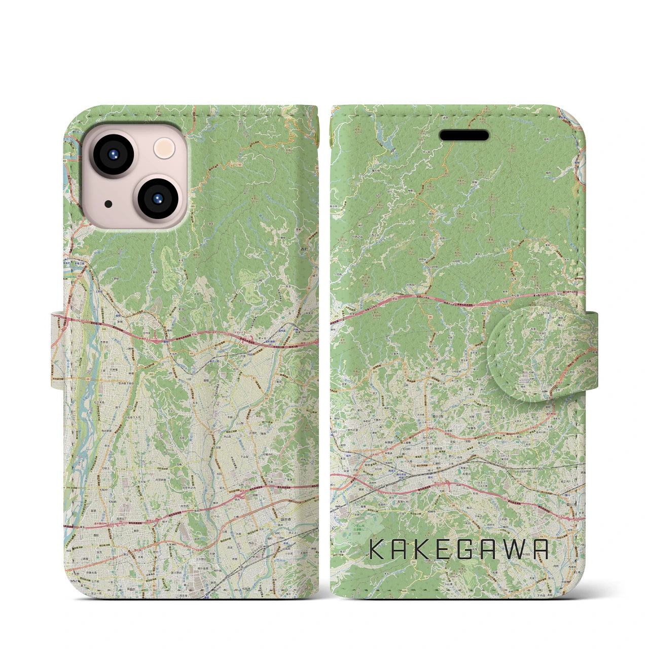 【掛川2(静岡県)】地図柄iPhoneケース(手帳タイプ)ナチュラル・iPhone 13 mini 用