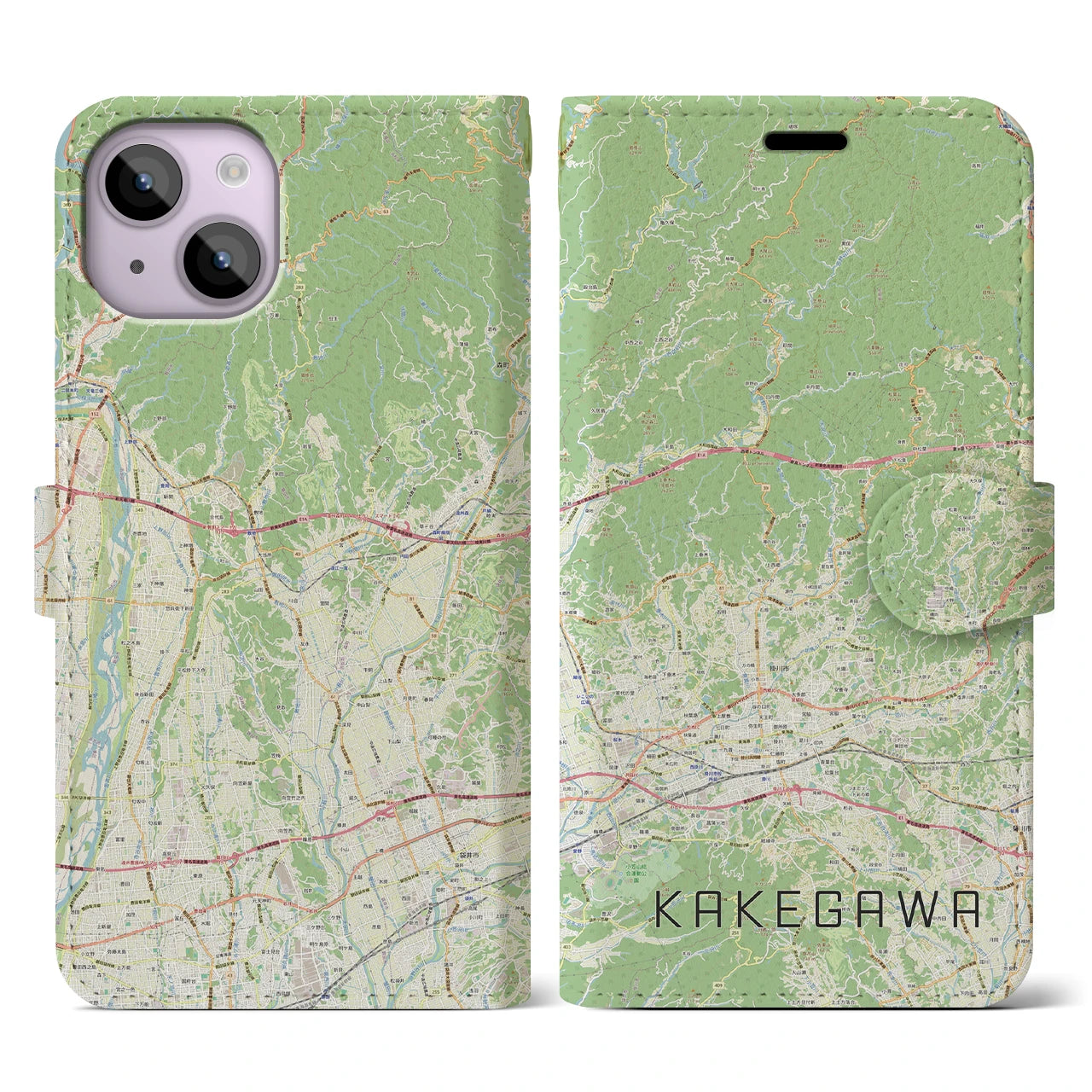 【掛川2(静岡県)】地図柄iPhoneケース(手帳タイプ)ナチュラル・iPhone 14 用