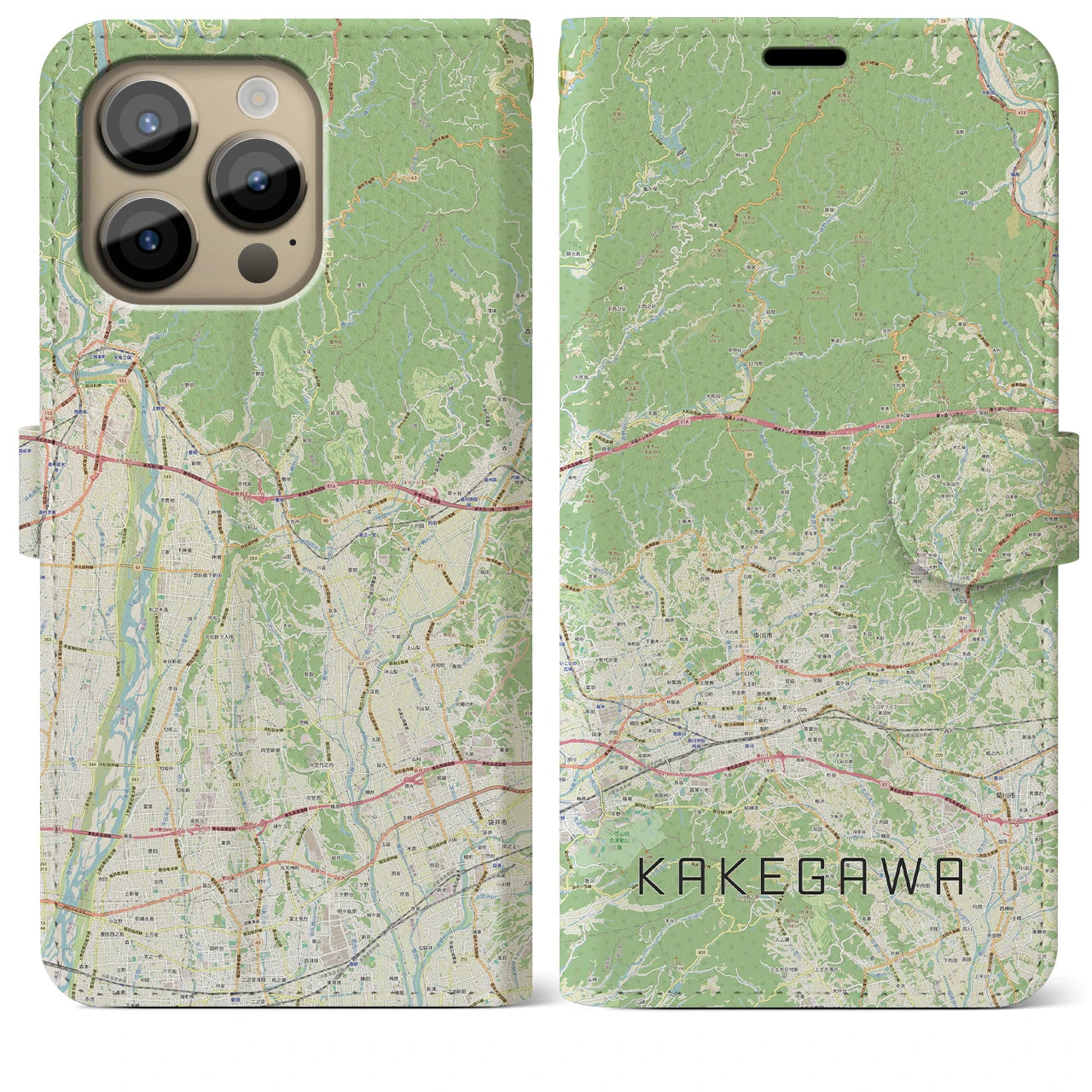 【掛川2(静岡県)】地図柄iPhoneケース(手帳タイプ)ナチュラル・iPhone 14 Pro Max 用