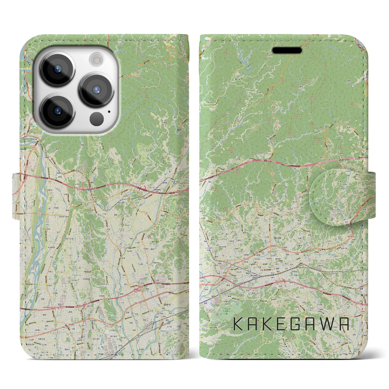 【掛川2(静岡県)】地図柄iPhoneケース(手帳タイプ)ナチュラル・iPhone 14 Pro 用