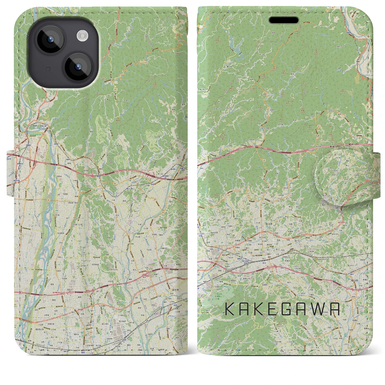 【掛川2(静岡県)】地図柄iPhoneケース(手帳タイプ)ナチュラル・iPhone 14 Plus 用