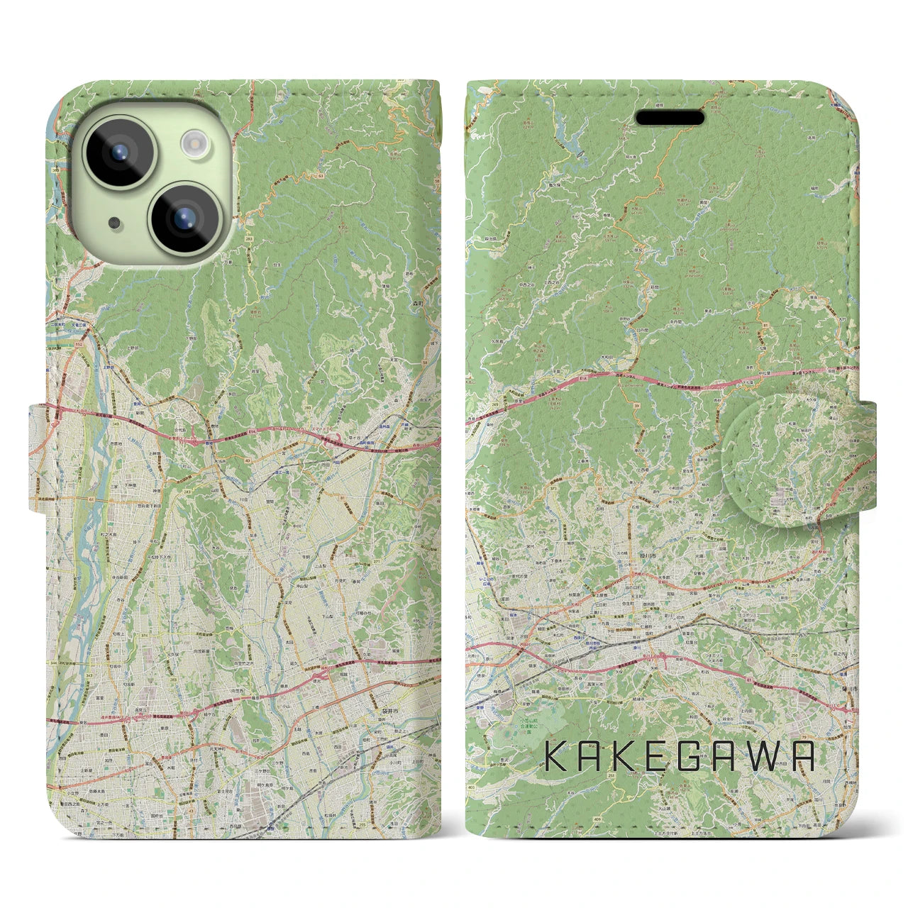 【掛川2(静岡県)】地図柄iPhoneケース(手帳タイプ)ナチュラル・iPhone 15 用