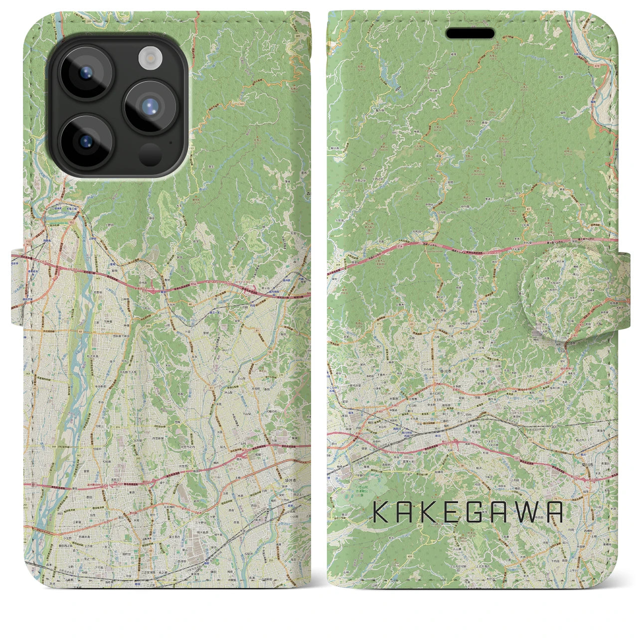 【掛川2(静岡県)】地図柄iPhoneケース(手帳タイプ)ナチュラル・iPhone 15 Pro Max 用