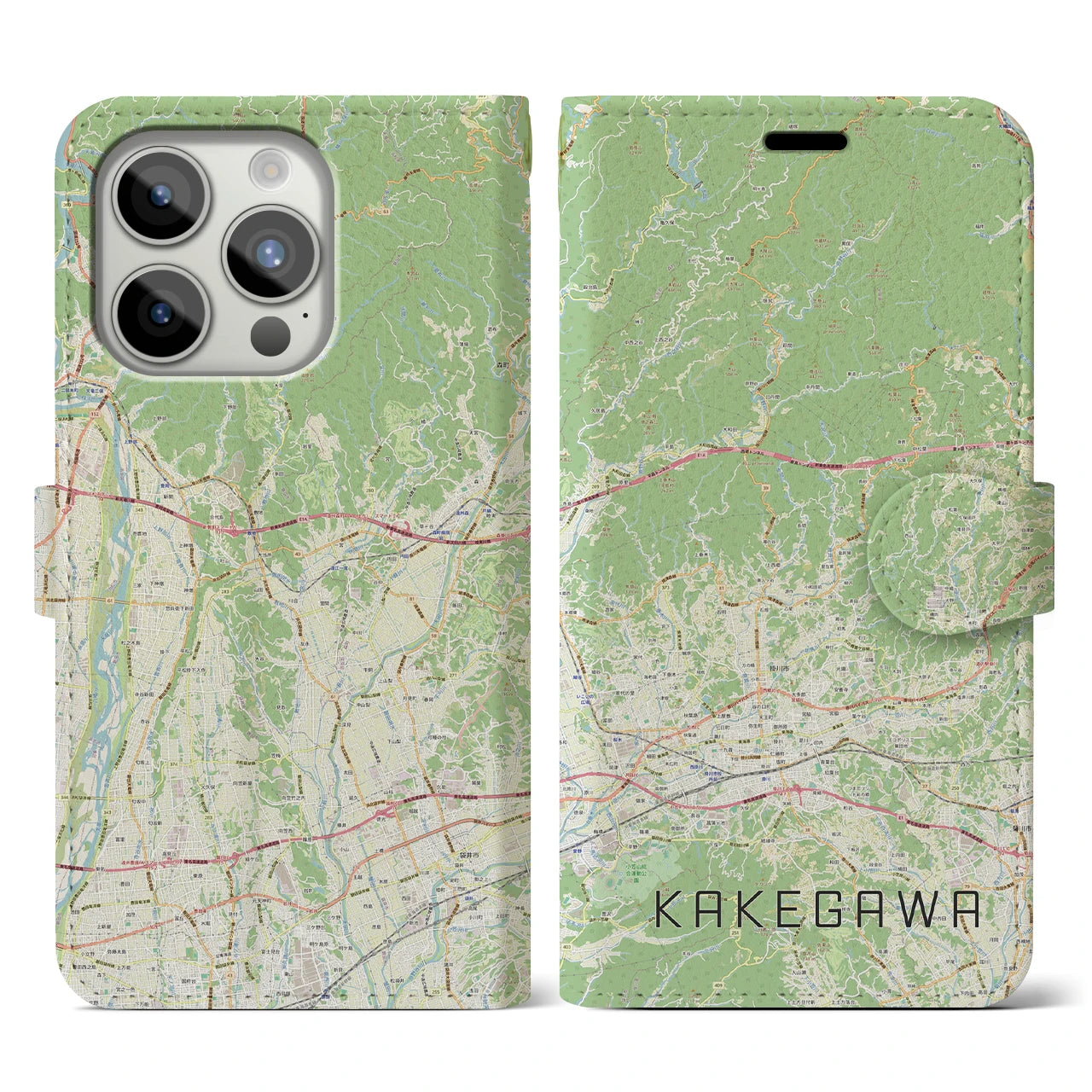 【掛川2(静岡県)】地図柄iPhoneケース(手帳タイプ)ナチュラル・iPhone 15 Pro 用
