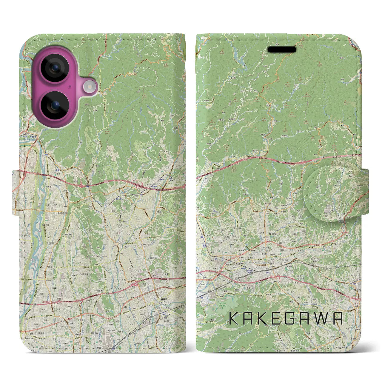 【掛川2(静岡県)】地図柄iPhoneケース(手帳タイプ)ナチュラル・iPhone 16 Pro 用