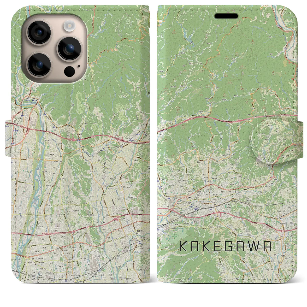 【掛川2(静岡県)】地図柄iPhoneケース(手帳タイプ)ナチュラル・iPhone 16 Plus 用