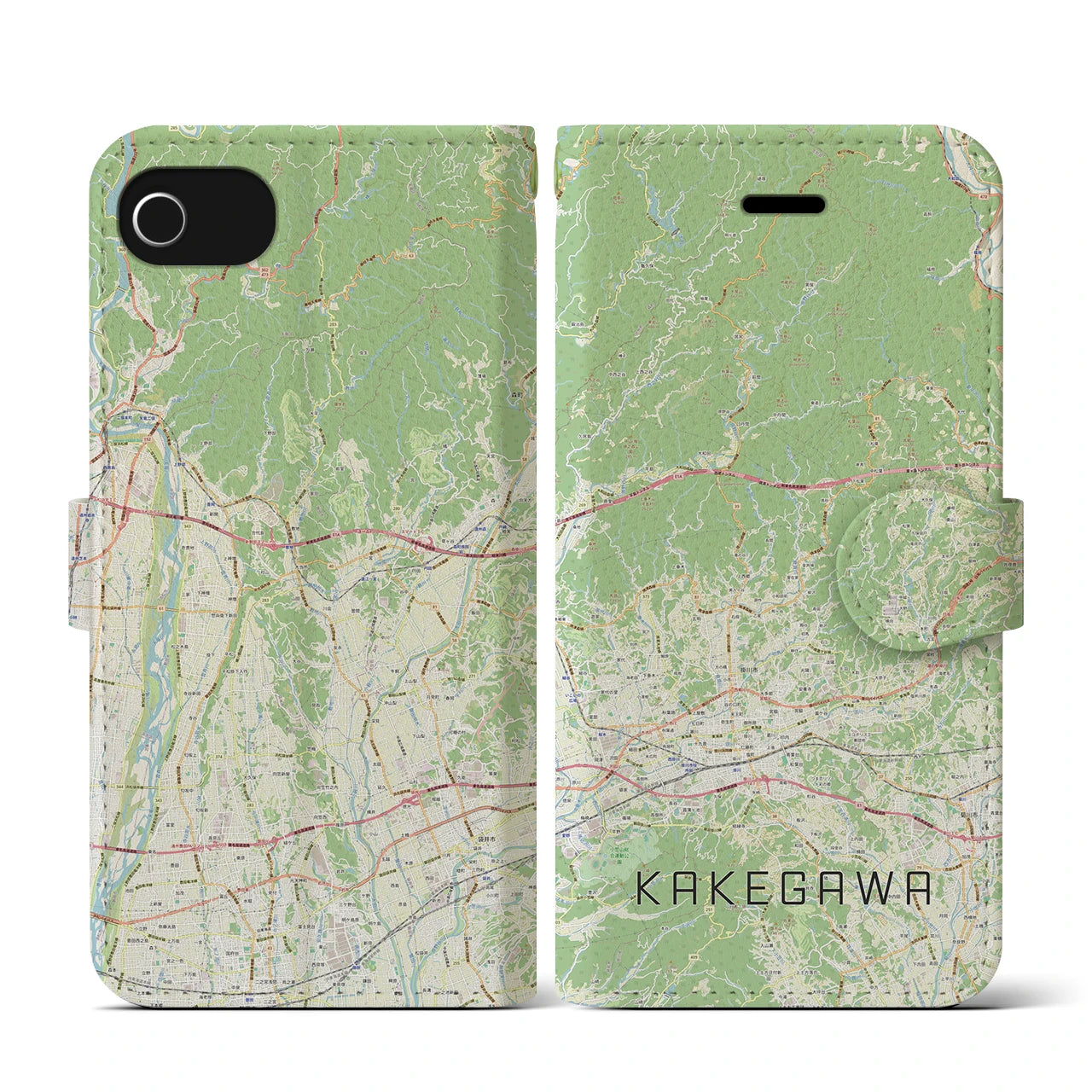 【掛川2(静岡県)】地図柄iPhoneケース(手帳タイプ)ナチュラル・iPhone SE(第3 / 第2世代) / 8 / 7 / 6s / 6 用