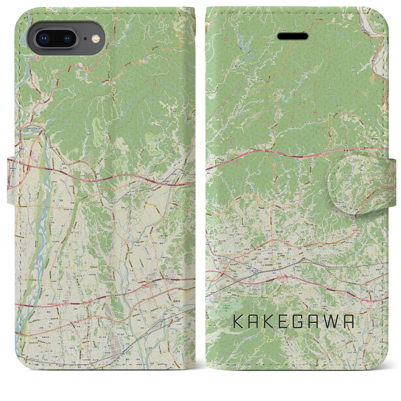 【掛川2(静岡県)】地図柄iPhoneケース(手帳タイプ)ナチュラル・iPhone 8Plus /7Plus / 6sPlus / 6Plus 用