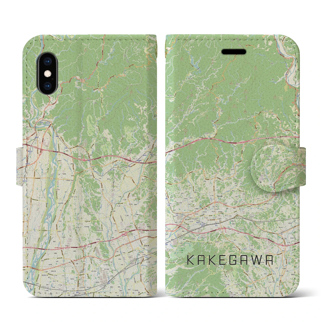 【掛川2(静岡県)】地図柄iPhoneケース(手帳タイプ)ナチュラル・iPhone XS / X 用