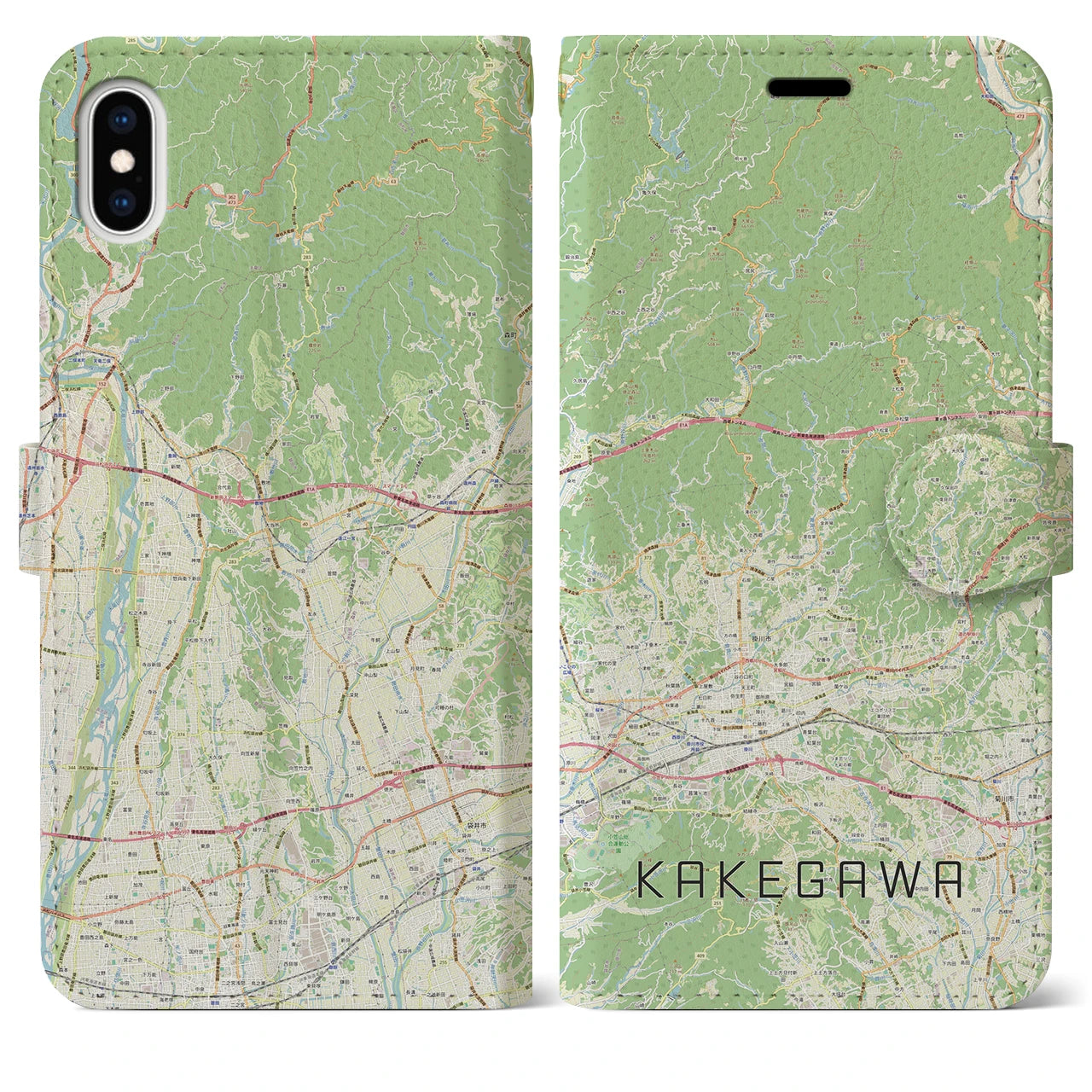 【掛川2(静岡県)】地図柄iPhoneケース(手帳タイプ)ナチュラル・iPhone XS Max 用