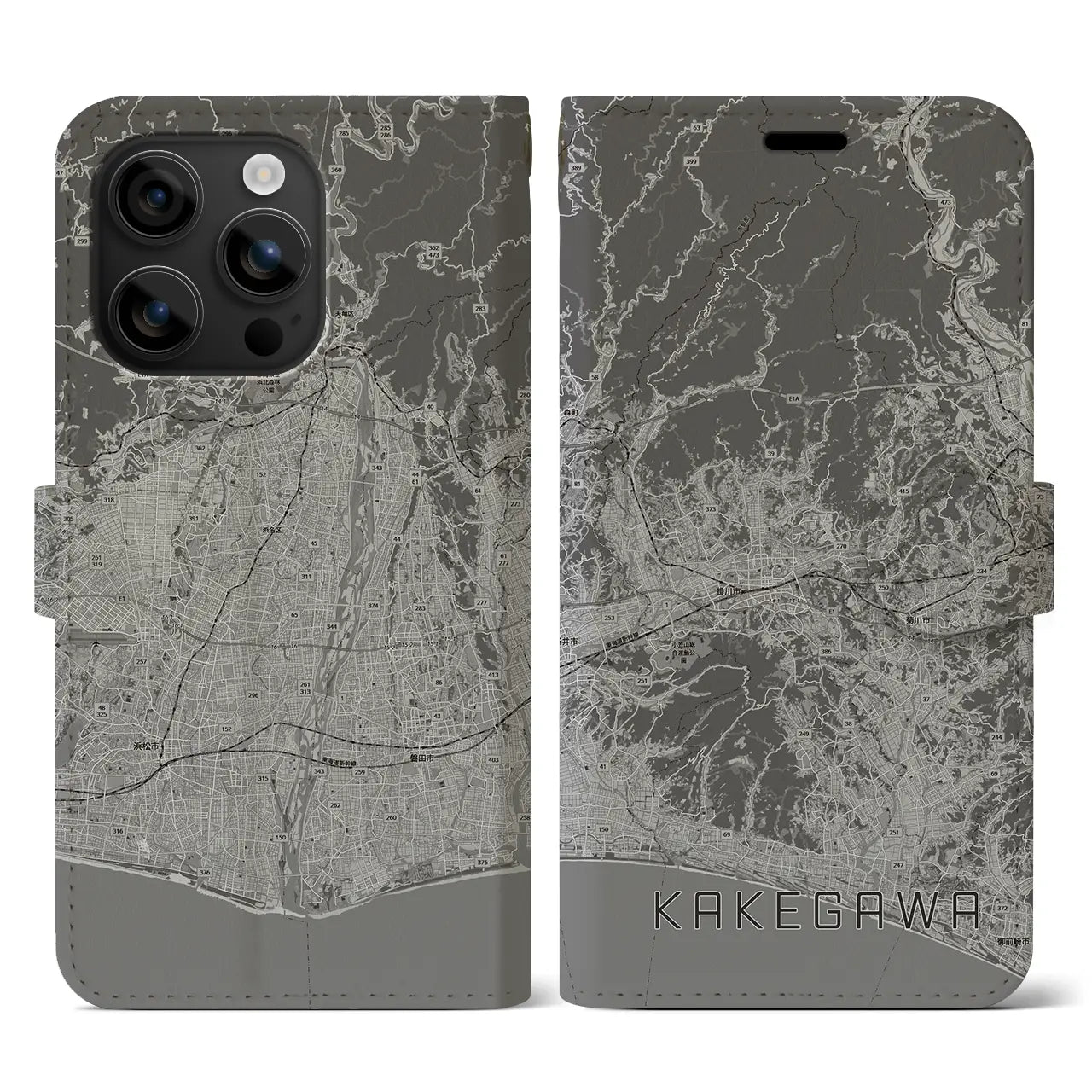 【掛川3(静岡県)】地図柄iPhoneケース(手帳タイプ)モノトーン・iPhone 16 用