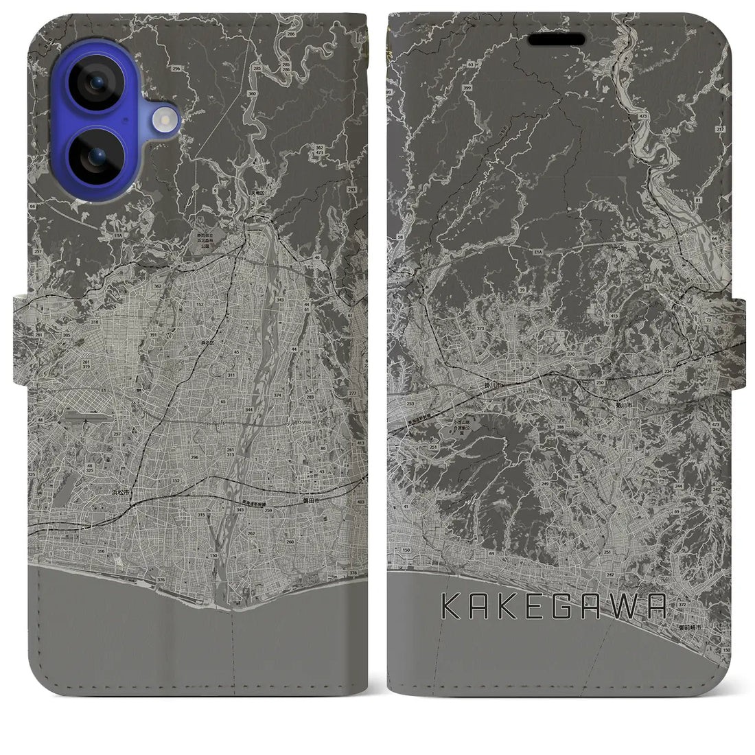 【掛川3(静岡県)】地図柄iPhoneケース(手帳タイプ)モノトーン・iPhone 16 Pro Max 用