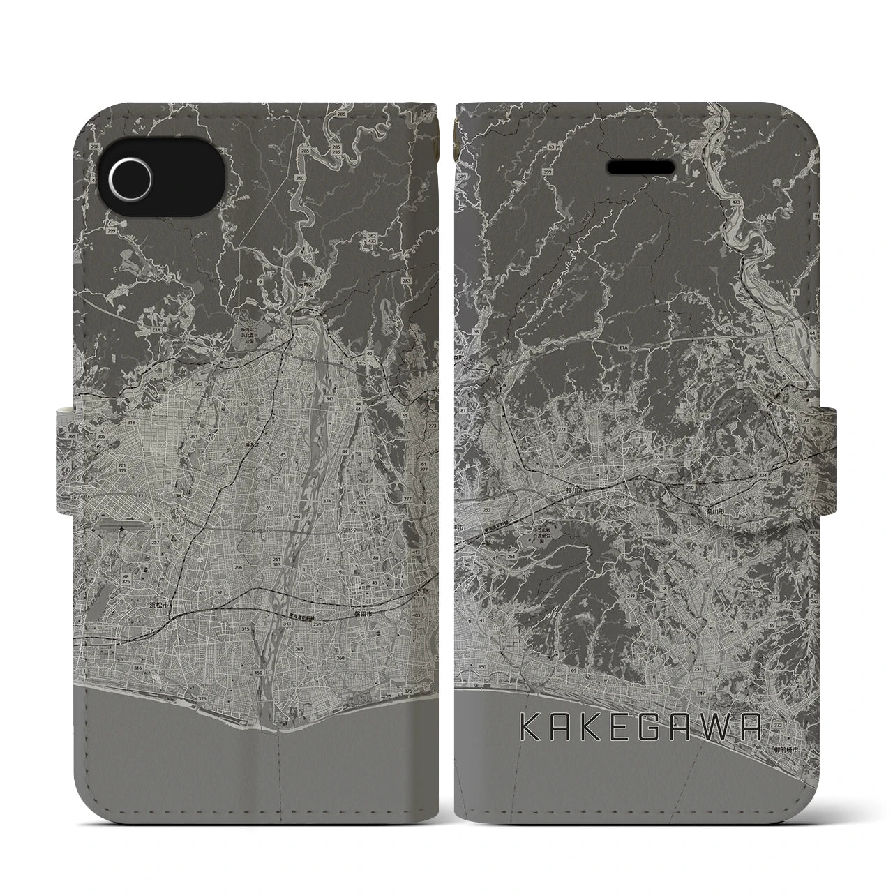 【掛川3(静岡県)】地図柄iPhoneケース(手帳タイプ)モノトーン・iPhone SE(第3 / 第2世代) / 8 / 7 / 6s / 6 用