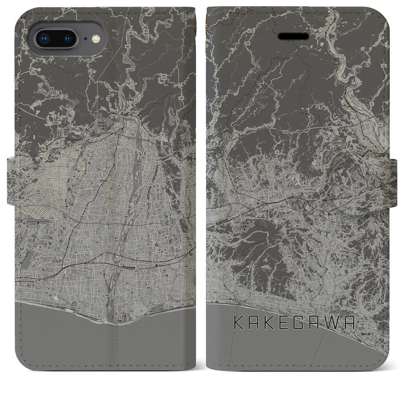 【掛川3(静岡県)】地図柄iPhoneケース(手帳タイプ)モノトーン・iPhone 8Plus /7Plus / 6sPlus / 6Plus 用