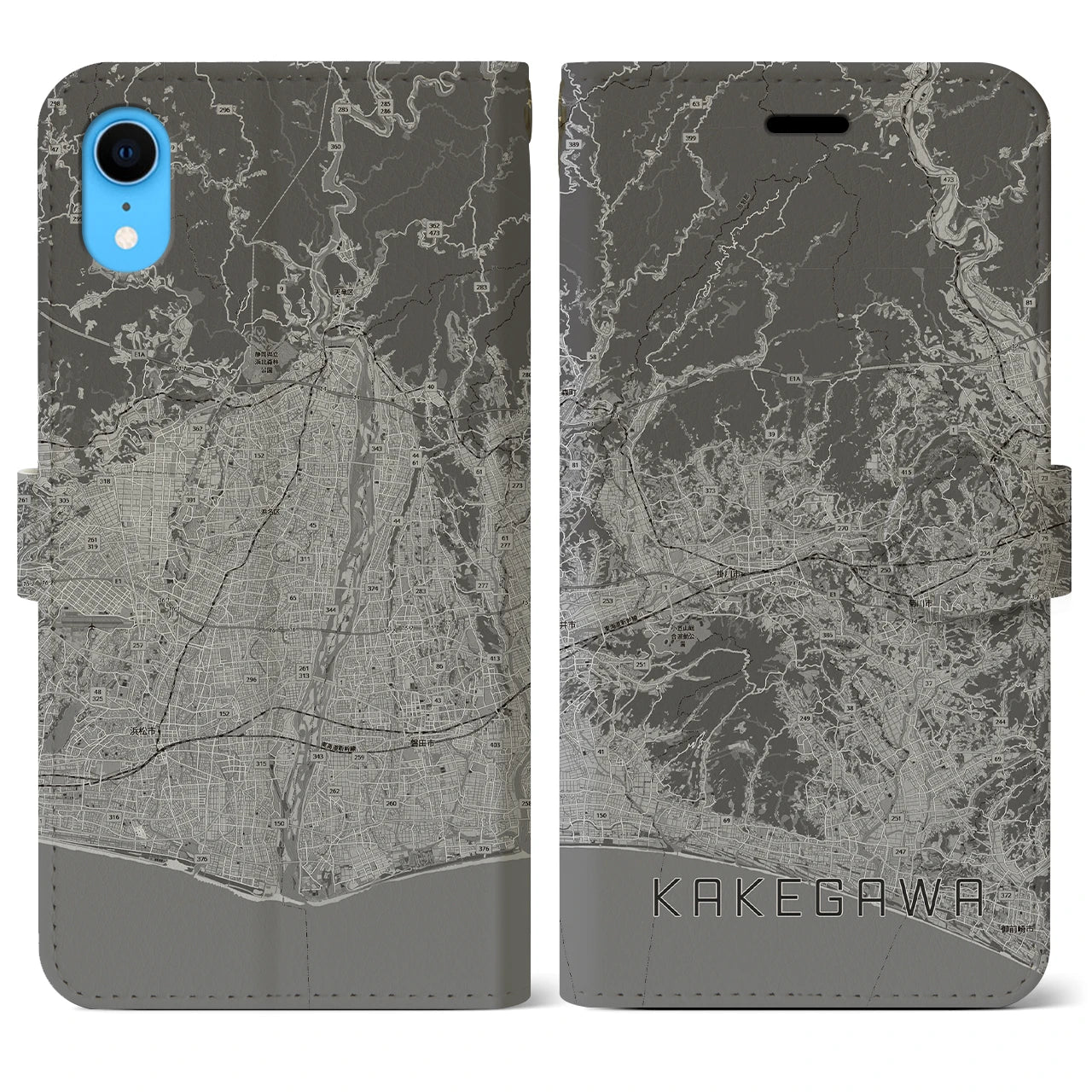 【掛川3(静岡県)】地図柄iPhoneケース(手帳タイプ)モノトーン・iPhone XR 用