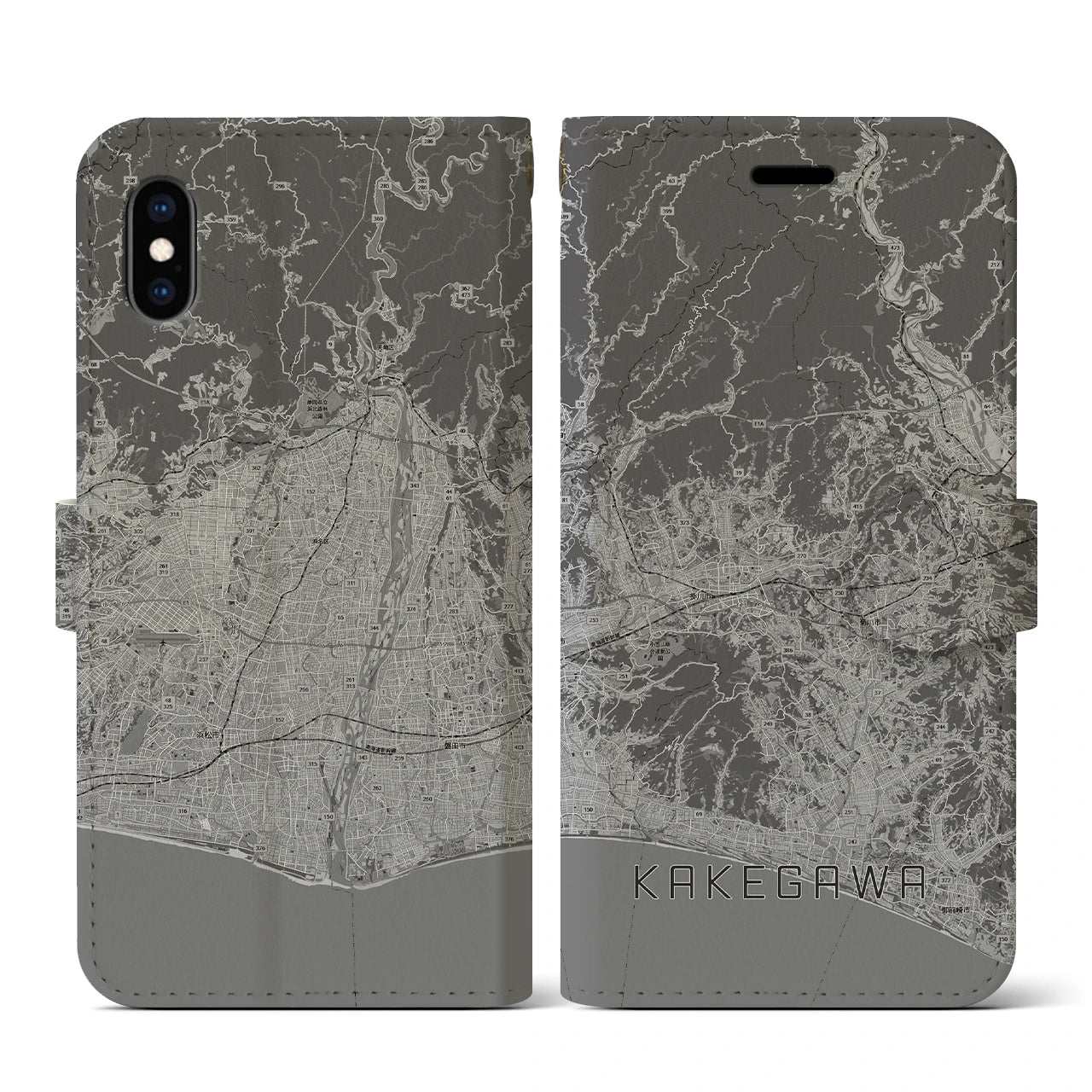 【掛川3(静岡県)】地図柄iPhoneケース(手帳タイプ)モノトーン・iPhone XS / X 用