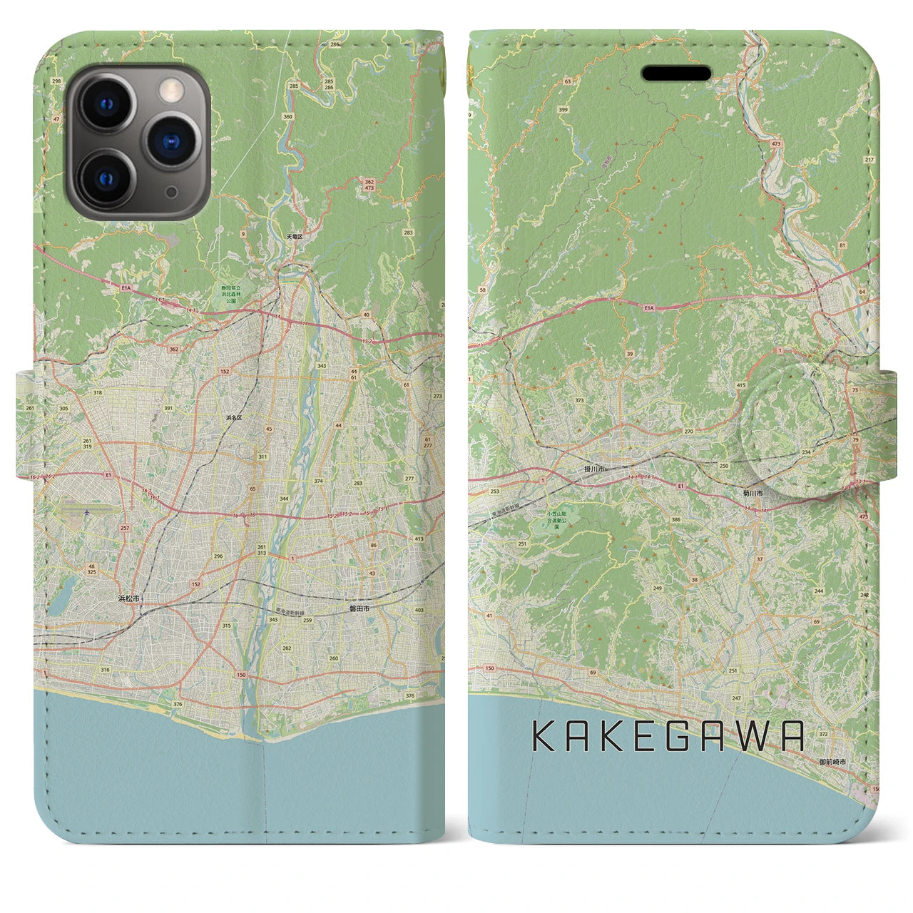 【掛川3(静岡県)】地図柄iPhoneケース(手帳タイプ)ナチュラル・iPhone 11 Pro Max 用