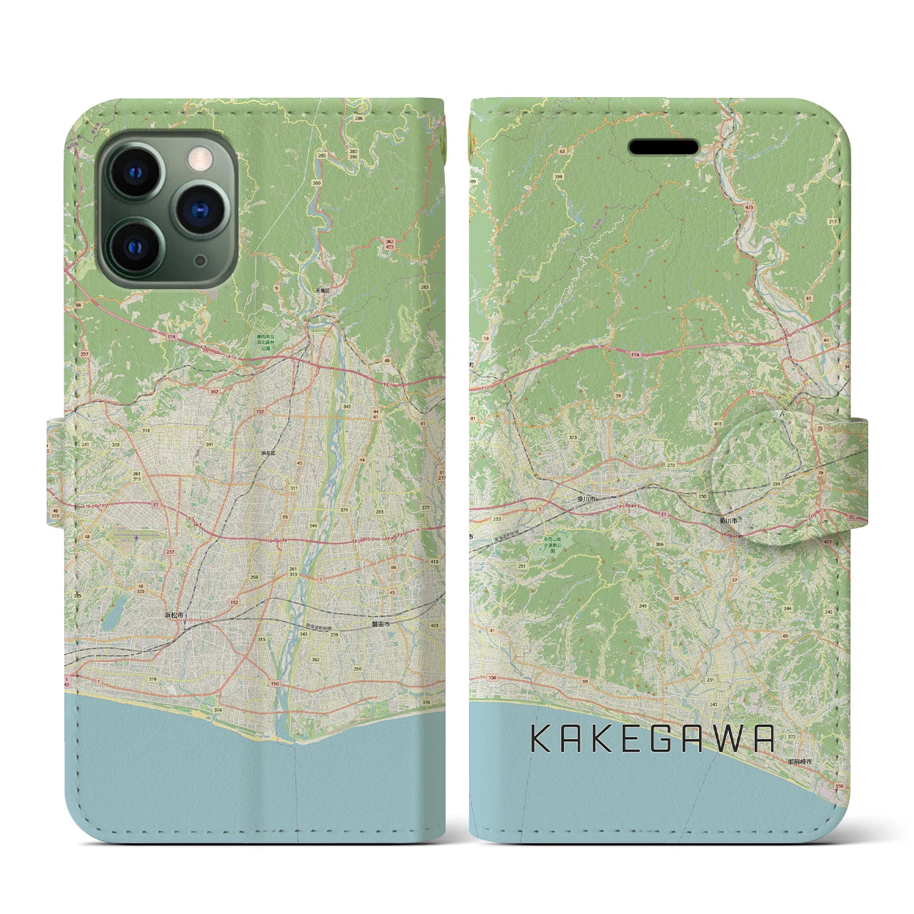 【掛川3(静岡県)】地図柄iPhoneケース(手帳タイプ)ナチュラル・iPhone 11 Pro 用