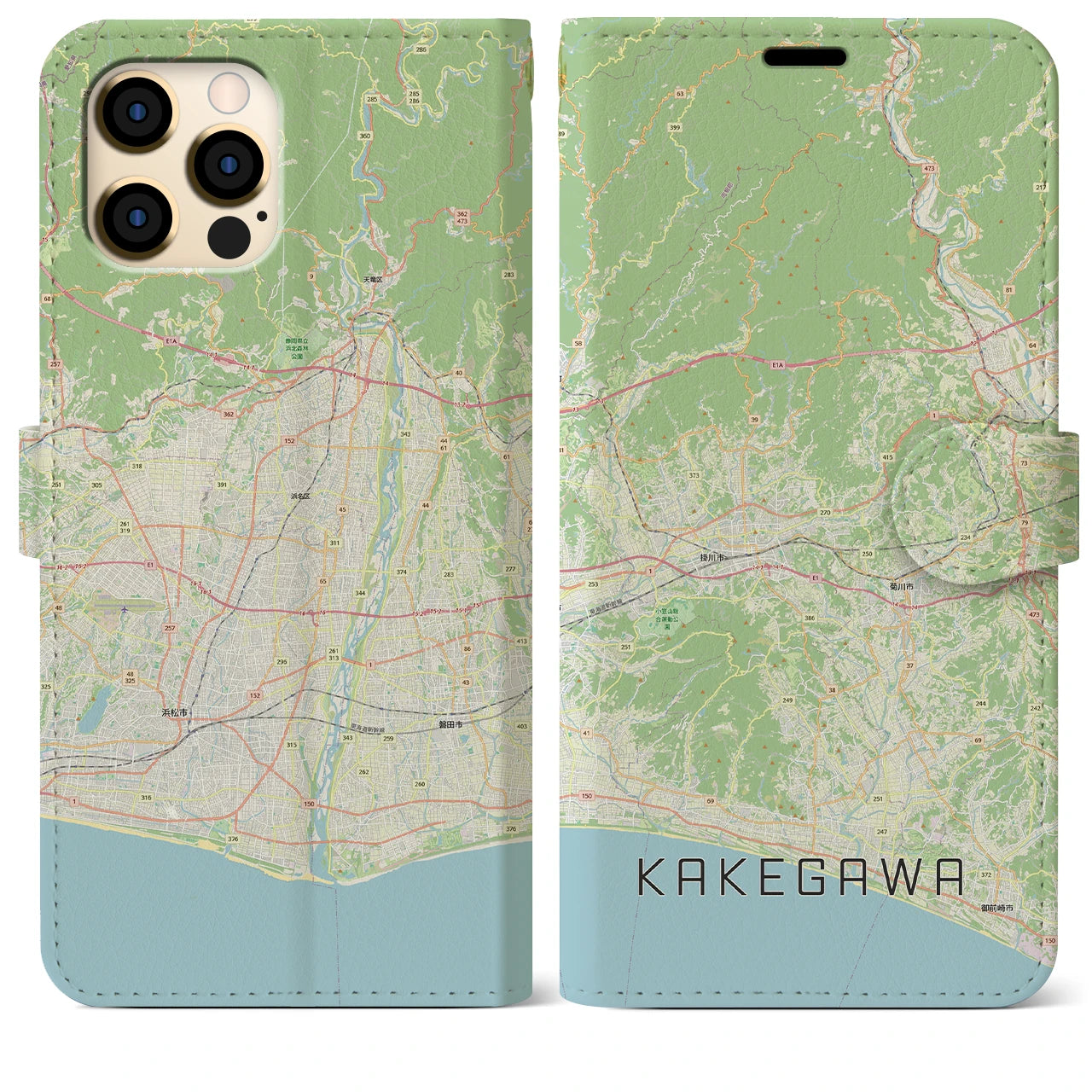 【掛川3(静岡県)】地図柄iPhoneケース(手帳タイプ)ナチュラル・iPhone 12 Pro Max 用
