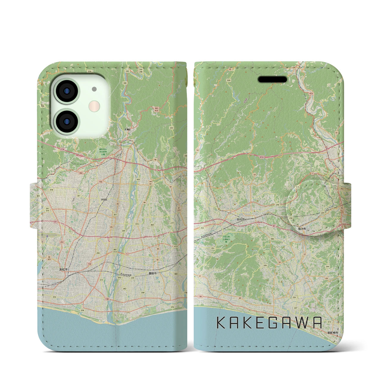 【掛川3(静岡県)】地図柄iPhoneケース(手帳タイプ)ナチュラル・iPhone 12 mini 用