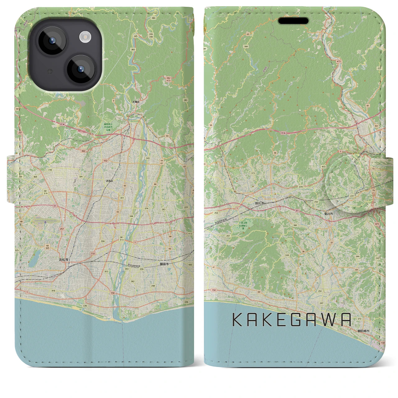 【掛川3(静岡県)】地図柄iPhoneケース(手帳タイプ)ナチュラル・iPhone 14 Plus 用