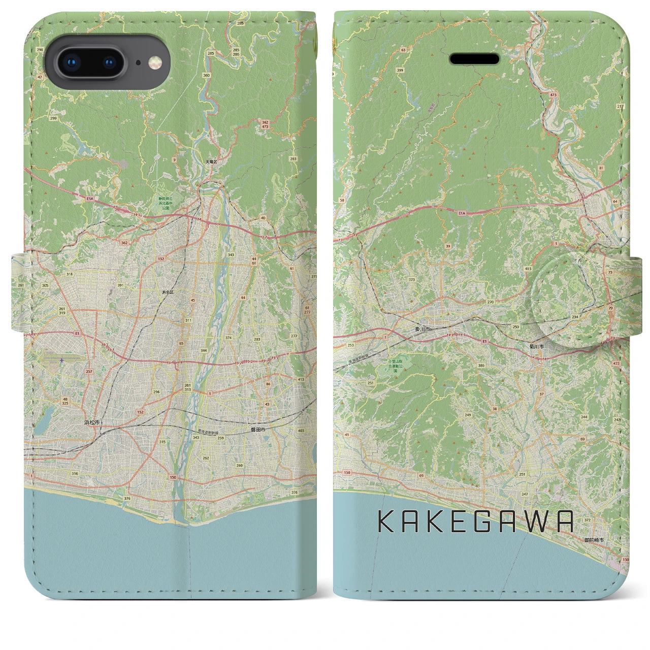 【掛川3(静岡県)】地図柄iPhoneケース(手帳タイプ)ナチュラル・iPhone 8Plus /7Plus / 6sPlus / 6Plus 用
