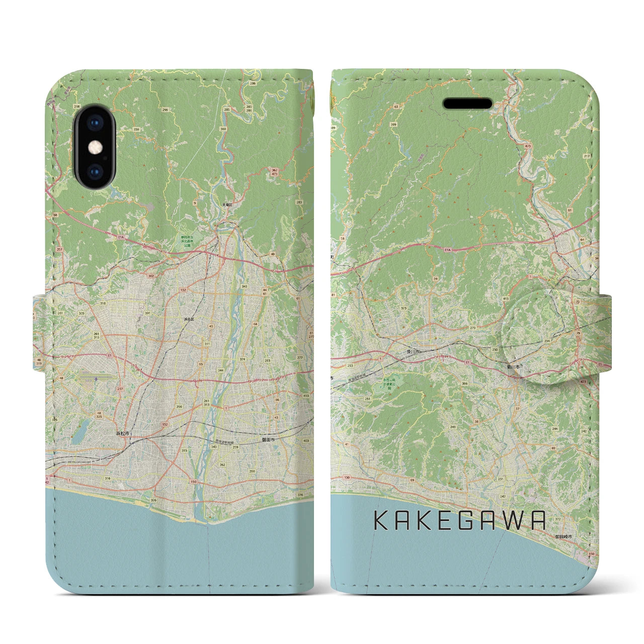 【掛川3(静岡県)】地図柄iPhoneケース(手帳タイプ)ナチュラル・iPhone XS / X 用